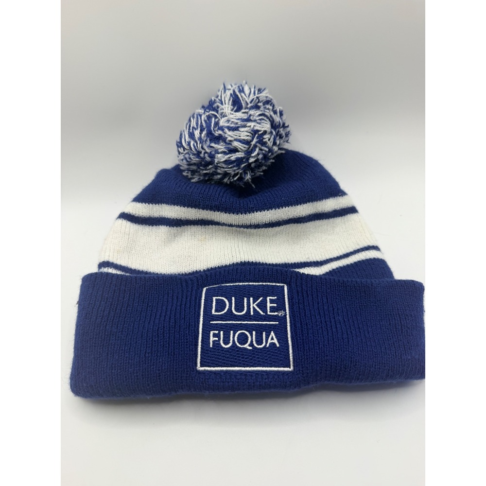 Duke Fuqua School of Business Beanie Hat Blue White Striped Pom HitWear Acrylic